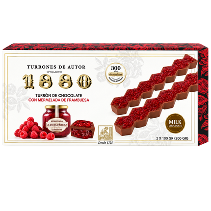 1880 turrón met La Vieja Fábrica frambozenjam en melkchocolade 200 g