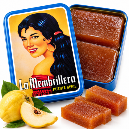 Spaans retroblik La Membrillera met Spaanse dame en 500 g carne de membrillo