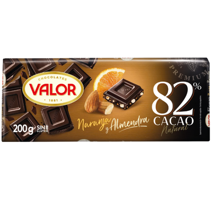Valor Chocolade 82% Puur met Amandel en Sinaasappel
