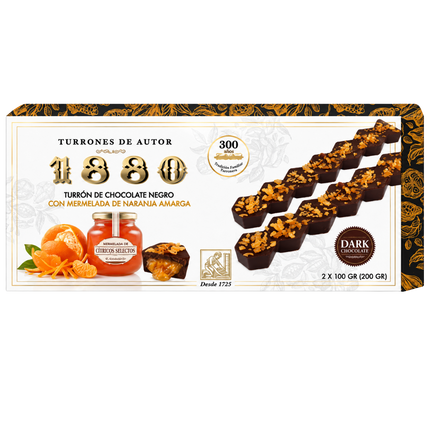 1880 turrón met pure chocolade en bittere sinaasappelmarmelade 200 g
