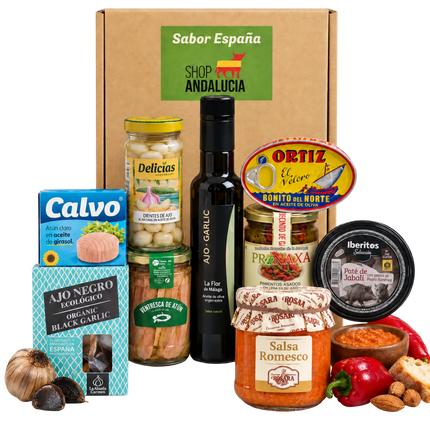 Sabor España Cadeaubox Granada met Spaanse delicatessen, zwarte knoflook en romescosaus